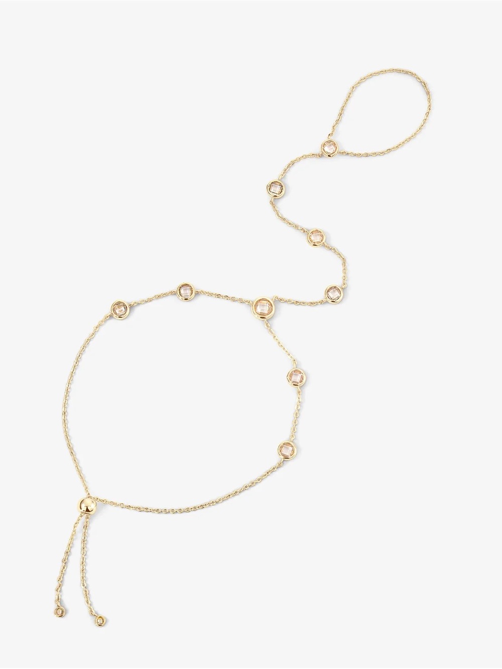 Melinda Maria Mojave hand chain gold/ white diamondettes